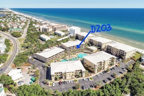 Unit D203: one of the closest poolside units to the beach, overlooking main pool