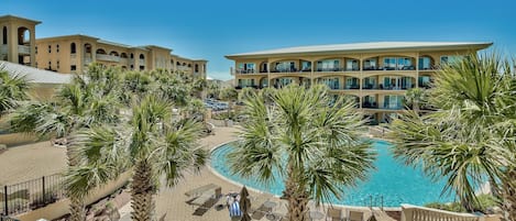 Balcony has fantastic view of main pool and hot tub!