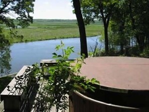 Enjoy the hot tub and river views winter, spring, summer and fall.