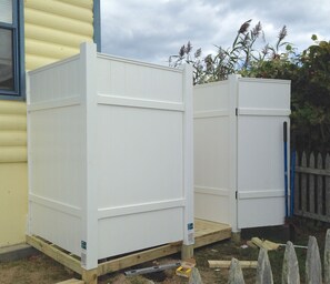 Outdoor shower and changing room.