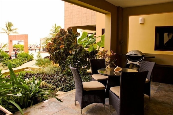 Private Terrace complete with BBQ & Patio Furniture with access to Pool & Beach