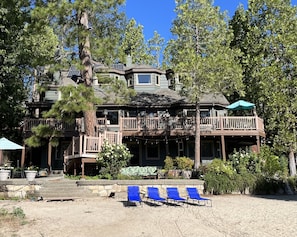 Mid-summer view from the dock toward beach & all three levels of the house.