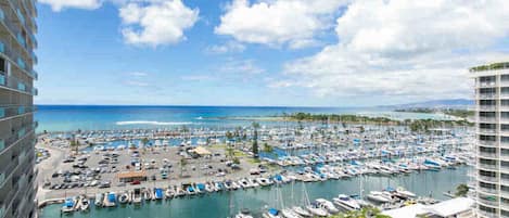 Unobstructed ocean views overlooking Waikiki Marina