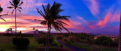 Memorable sunrises and sunsets from the lanai; view of Mauna Kea.   