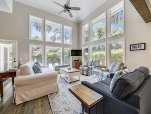 Living Room Overlooking Pool at 2 Oyster Catcher