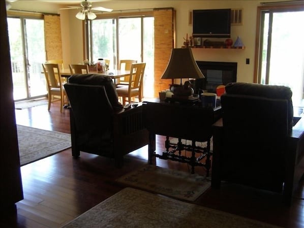 Complete view of the lake from the living room, kitchen, and dining room.