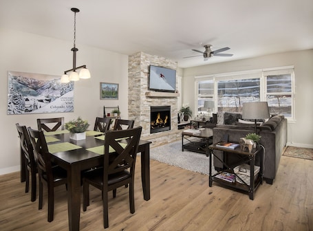 Open dining and living area