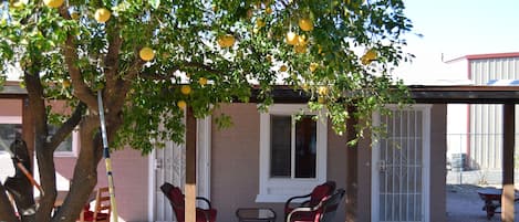 Studio entrance and  covered patio