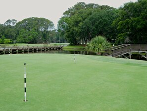 The Fairway Lane private putting green is just steps from Sea Whisper.