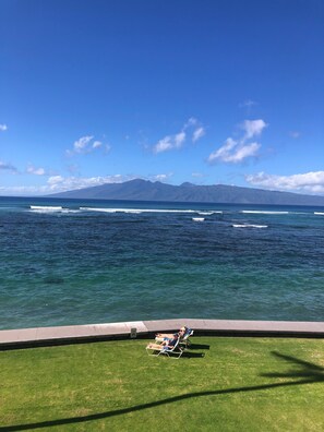 View of Molokai and lawn area
