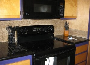 Granite counter tops with new appliances; microwave/convection oven