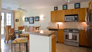 Fully equipped kitchen with stainless steel appliances