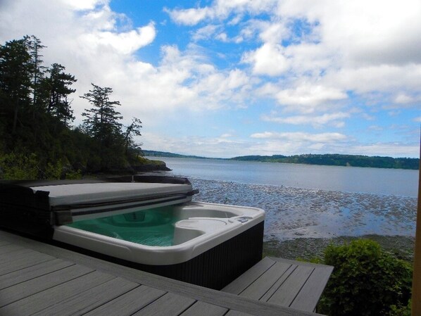 Hot tub overlooking the bay - western sunsets. Seabirds.