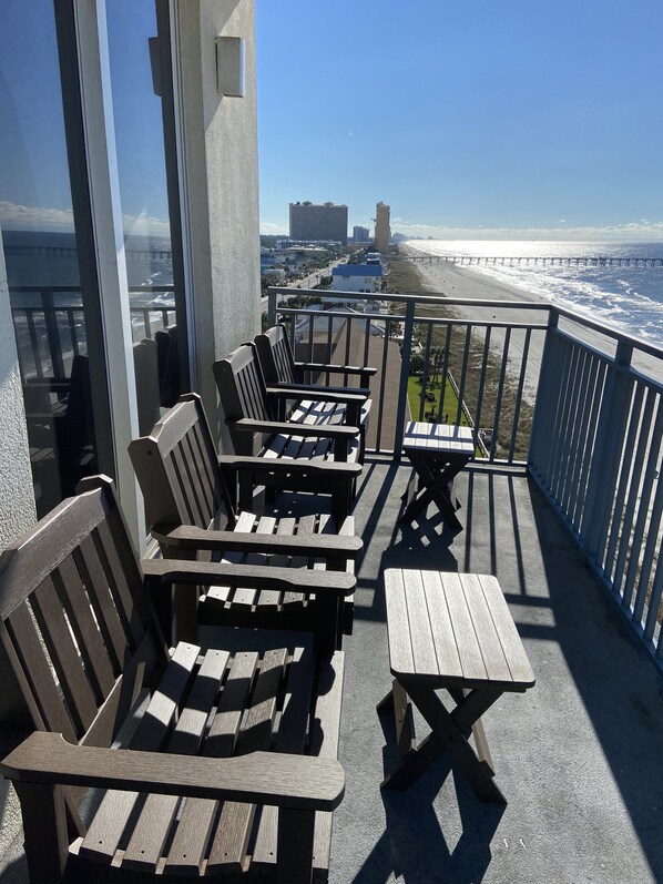 New patio furniture on balcony with a beautiful ocean view!  