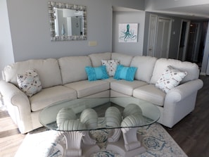 Living room sectional with pull out sleeper