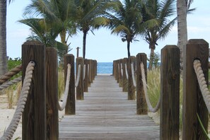 Boardwalk from pool area to beach