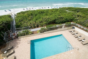 Pool and beach view from balcony