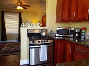 Well stocked kitchen for a home cooked meal.