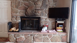 fireplace and TV