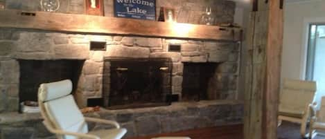 Panton stone fireplace in the living room.