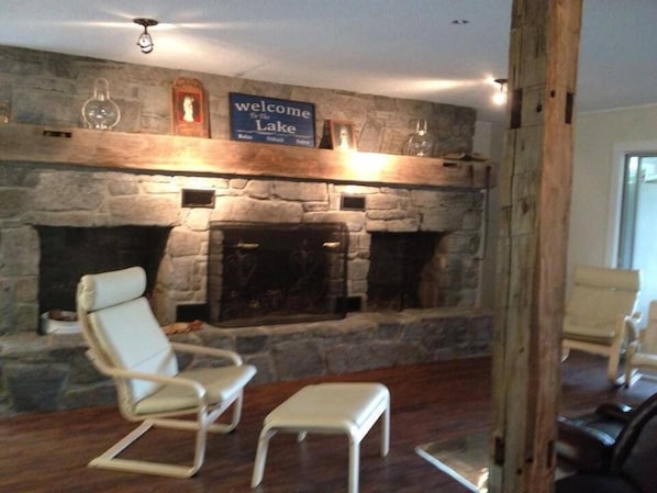 Panton stone fireplace in the living room.