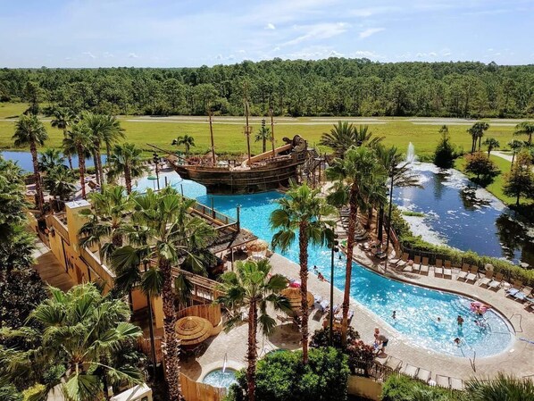 Soak up some sun and relax by the Pirate Ship pool!
