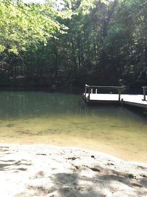 Our pond, a former mine  is spring-fed and reached by a shady path.