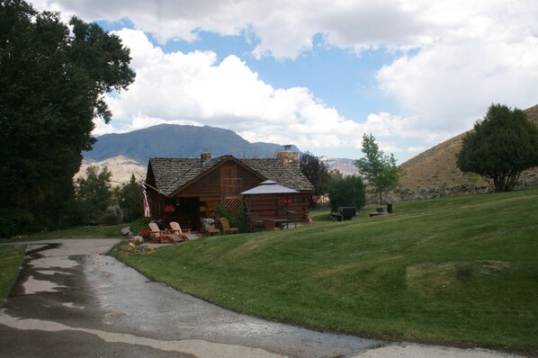 Historical Cabin with Jim Mountain in the background.