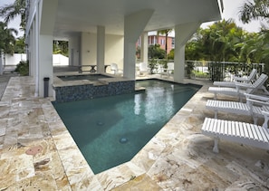 Shaded heated pool and spa