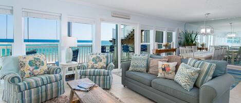 Enjoy the Floor to ceiling windows offer stunning views. Garage, electric fireplace beach views from the living area