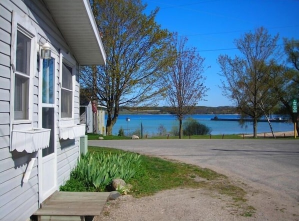 View of Beautiful Blue Suttons Bay from the Main Entrance to the Bayview Cottage