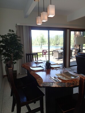 Dining looking out at the pond