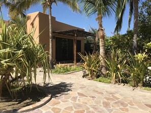 View of the front garden, walkways toward Casita