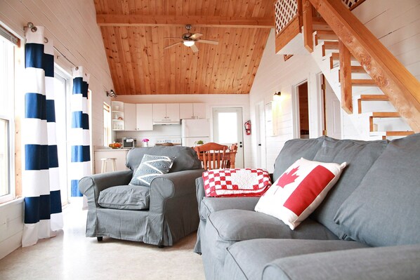 Open concept main area.  You can see the stairs heading to the loft.