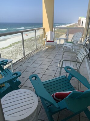 Large Gulf front Balcony with comfy new furniture for hours of dolphin watching!