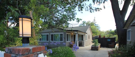 Lazy Oak Cottage, from street.  your cottage with a white picket fence!