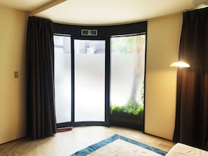 The frosted glass keeps your privacy, while releasing plenty of natural light.