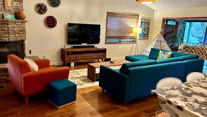 Living Area with Queen Sleeper Sofa, streaming tv and fiber wireless internet.