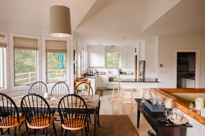 view from dining area into kitchen