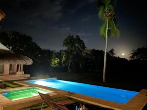 Pool with new Jacuzzi at night