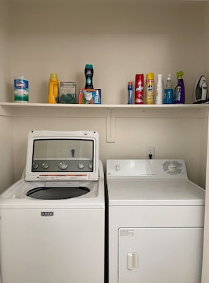 Fully stocked washer and dryer. 