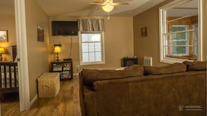 Cozy living room with queen sofa bed