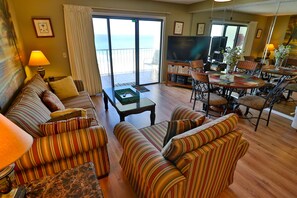 A beautiful unit with a great view of the gulf and coastline.   Beautiful sunset