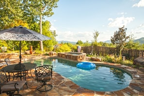 Relax by the pool and enjoy the sunset from the hot tub.