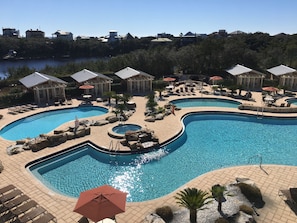5 star resort style 4 pools and 2 hot tubs, with heated pool for year round fun