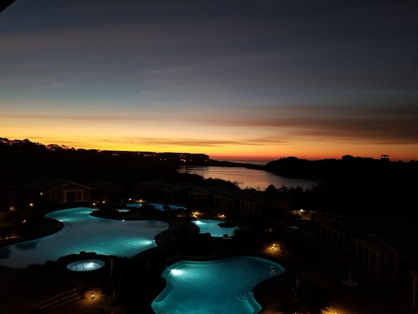 Amazing sunsets with the 4 pools, red fish lake & ocean all in one amazing view