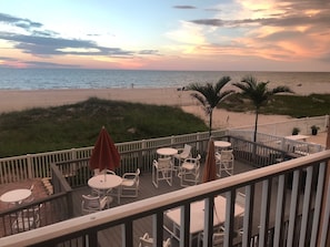 Balcony view, gas grill below