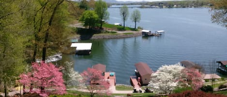 Waterfront View and two docks and golf car ramp