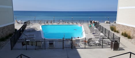 Heated private pool overlooking Lake Michigan