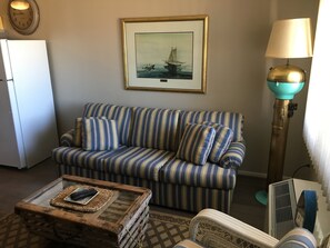 Living room-lobster trap coffee table-brass polarus lamp
